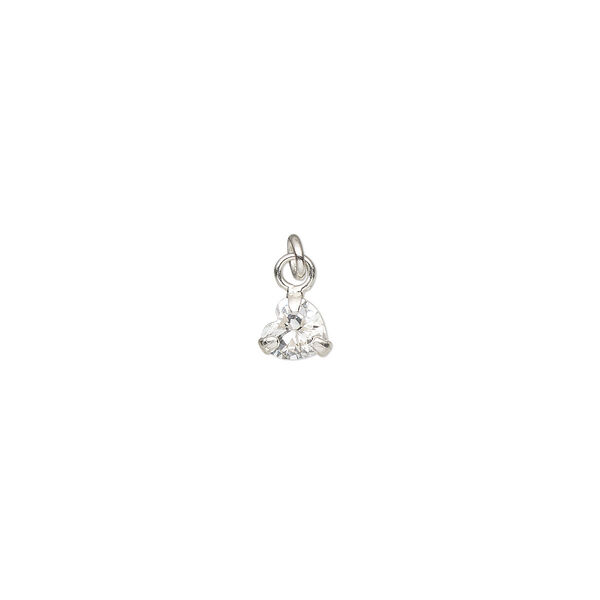 Charm, cubic zirconia and sterling silver, clear, 4mm faceted heart with 3mm closed jump ring. Sold individually. image number 0