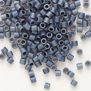 Seed bead, Delica®, glass, pkg/50g, #8 round, opaque matte luster gunmetal (DBL-0301).