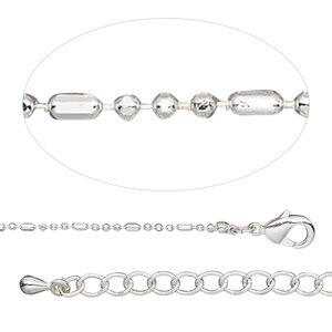 Chain 1pkg1 silver-plated ball, 1.2mm fancy / lobster claw clasp, brass 18 inch