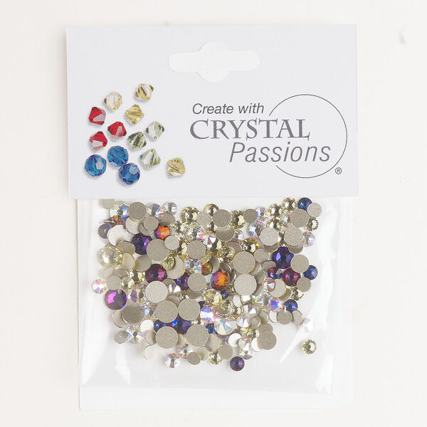Flat back mix 1pkg144 crystal volcano and jonquil AB foil back, Crystal Passions&reg; rhinestone 3.00-4.80mm round SS12 / SS16 / SS20 image number 0