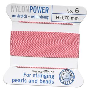 Thread, Griffin, nylon, dark pink, size #6. Sold per 2-meter card (approximately 78 inches).