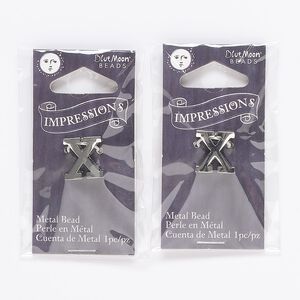 Bead, silver-finished "pewter" (zinc-based alloy), 13mm top-drilled letter "X" with 2mm hole. Sold per pkg of 2.