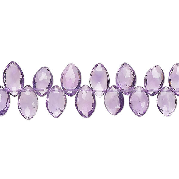 Amethyst 1pkg1, hand-cut top-drilled faceted puffed marquise bead natural B+ grade, 8 inch 7x4mm-10x6mm image number 0