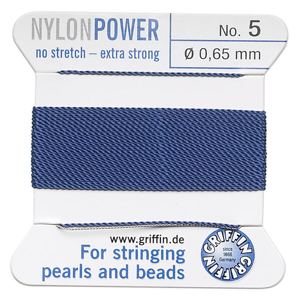 Thread, Griffin, nylon, dark blue, size #5. Sold per 2-meter card (approximately 78 inches). image number 0