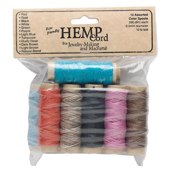 Cord, Hemptique®, natural hemp, multicolored, 0.5mm diameter. Sold per pkg of (12) 29-foot spools. image number 0