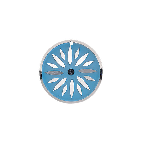 Drop, stainless steel, blue patina, 20mm single-sided domed round with flower design. Sold per pkg of 4. image number 0