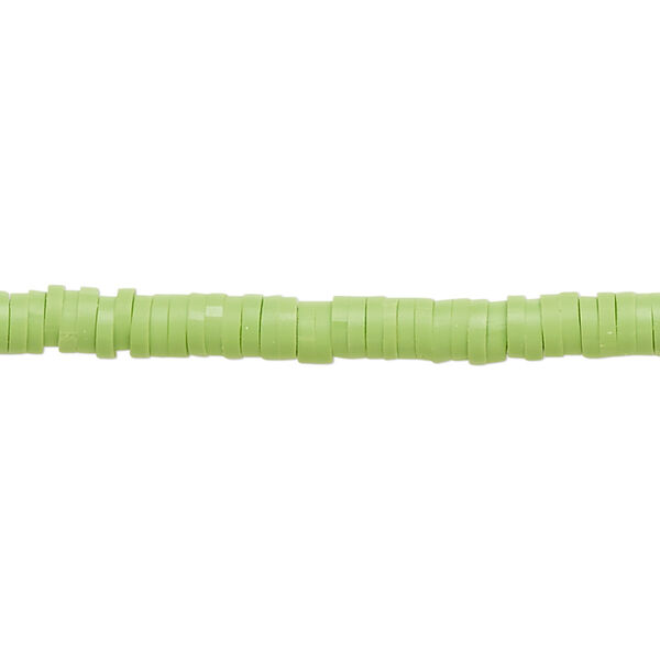 Bead, polymer clay, opaque lime green, 4x1mm heishi. Sold per pkg of (2) 15-1/2 to 16-inch strands. image number 0