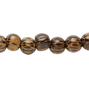 Bead 1pkg1, patikan palm wood, light and dark brown, 8mm hand-cut round, 15.5-16 inch.