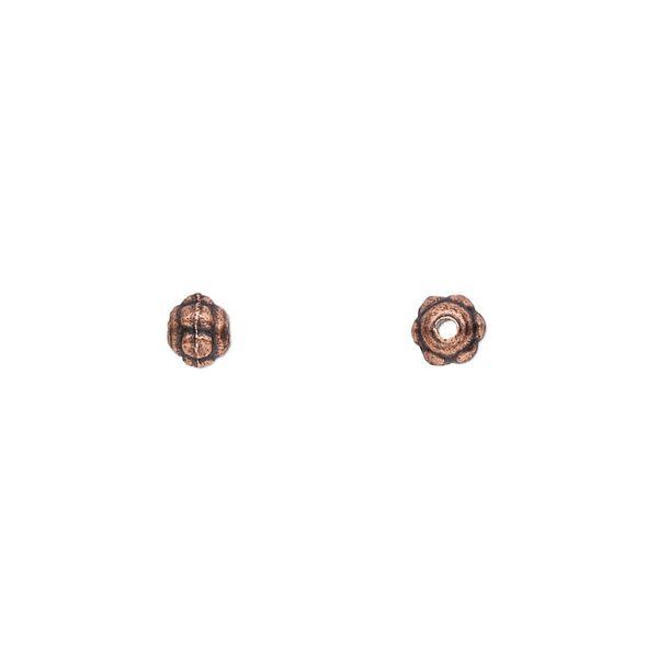 Bead, antique copper-plated "pewter" (zinc-based alloy), 5x4mm beaded rondelle. Sold per pkg of 100. image number 0