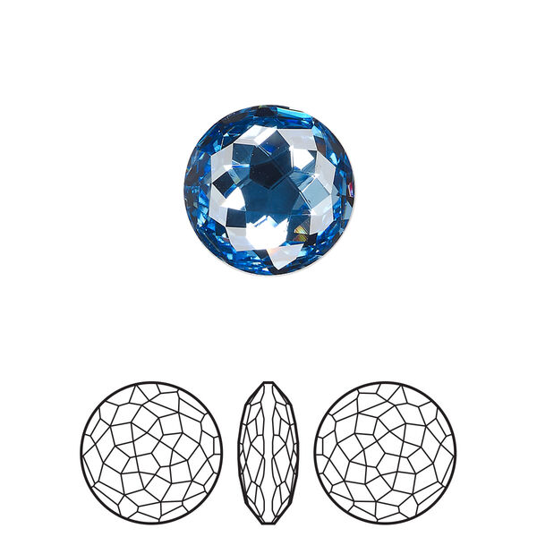 Round stone 1pk cool blue foil back, Crystal Passions® Regenerated 14mm fancy round 1383 image number 0
