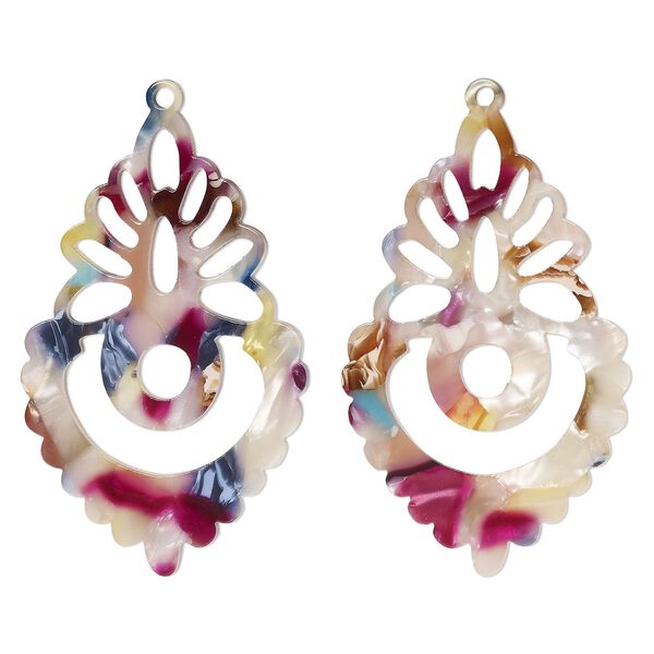 Focal, resin, multicolored, 50x31mm fancy teardrop. Sold per pkg of 2. image number 0