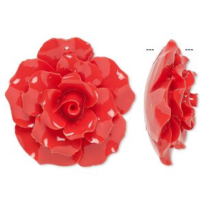 Focal, resin, red, 35x35mm flower. Sold individually.