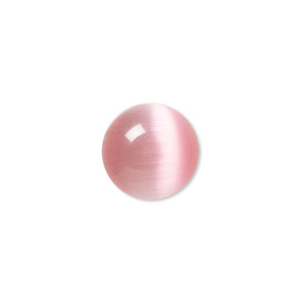 Cabochon, cat's eye glass (fiber optic glass), pink, 14mm calibrated round, quality grade. Sold per pkg of 10. image number 0