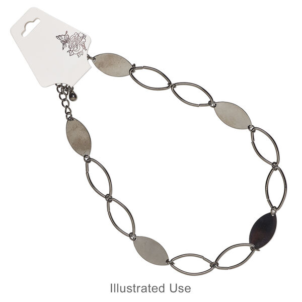 Necklace card, paper, opaque white and silver, 1-3/4 x 2-1/4 inch assembled with double-sided butterfly and flower design. Sold per pkg of 100. image number 1