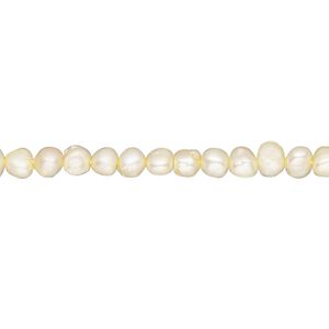 Pearl, cultured freshwater pearl (dyed), pale yellow, 3-4mm flat-sided potato, D grade, Mohs hardness 2-1/2 to 4. Sold per 15-inch strand, approximately 105 beads.