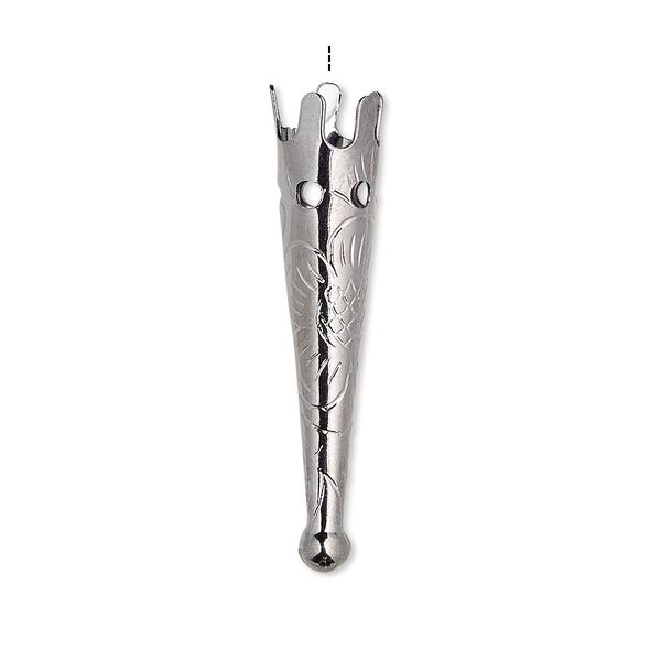 Bolo tip, gunmetal-plated steel, 33x7mm with flower design. Sold per pkg of 10. image number 0