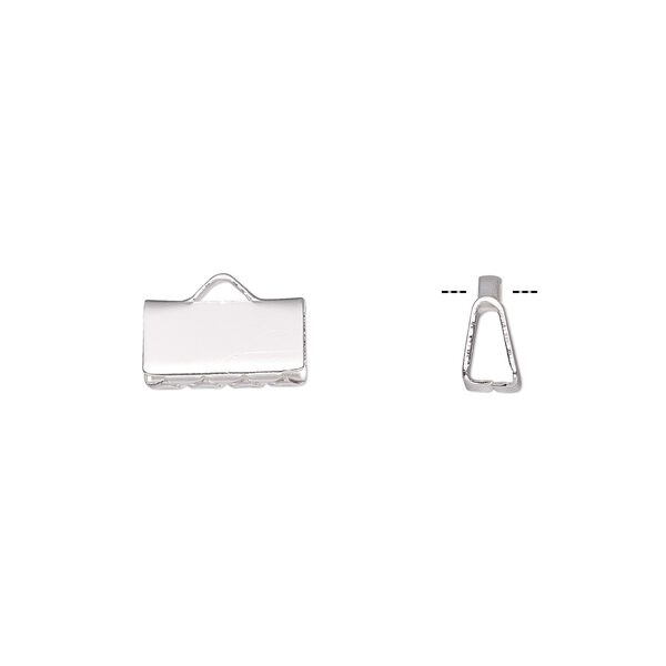 Ribbon crimp end, silver-plated brass, 9x5mm rectangle. Sold per pkg of 10. image number 0