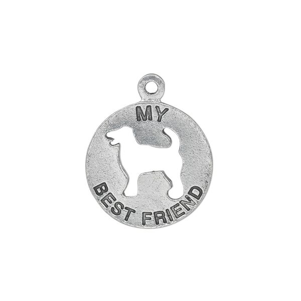 Charm, antiqued pewter (tin-based alloy), 19mm single-sided flat round with "My Best Friend" and dog cutout. Sold individually. image number 0