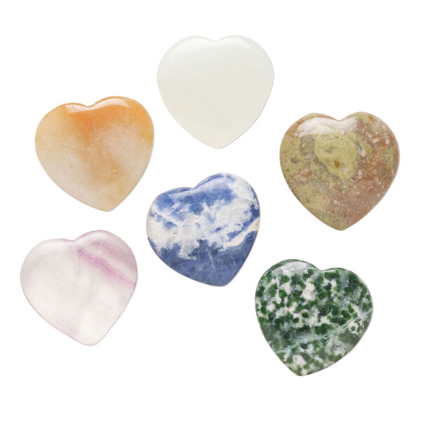 Multi-gemstone 1pkg6, half-drilled puffed heart drop 23-25mm image number 0