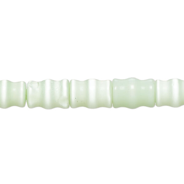 Bead, cat's eye glass (fiber optic glass ), mint green, 10x6mm-10x8mm carved tube. Sold per 14-inch strand, approximately 35 beads. image number 0