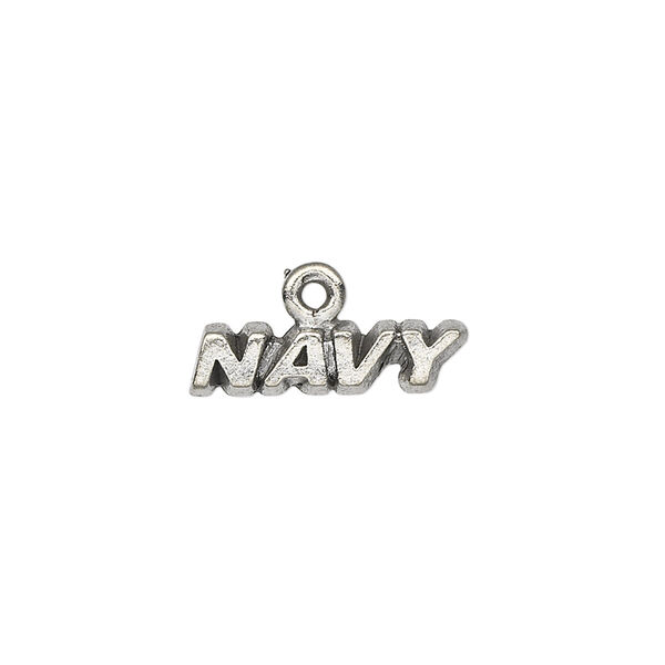 Charm, antiqued pewter (tin-based alloy), 19x5mm "NAVY." Sold per pkg of 4. image number 0