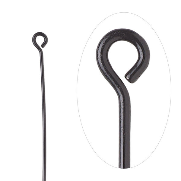 Eye pin, electro-coated brass, black, 2 inches, 21 gauge. Sold per pkg of 10. image number 0