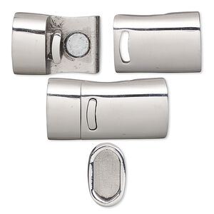 Clasp, magnetic, stainless steel, 26x13mm rectangle with glue-in ends, 10x5mm inside diameter. Sold individually.