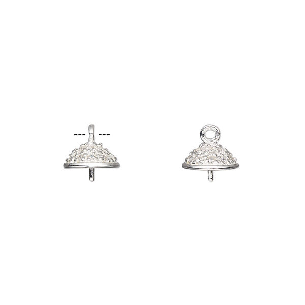 Cup, sterling silver and cubic zirconia, clear, 8x3.5mm cup with 3mm peg, fits 8-10mm bead. Sold individually. image number 0