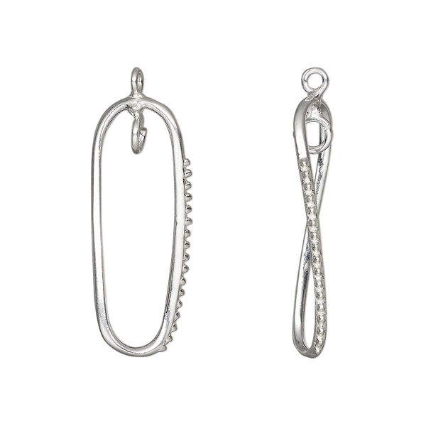 Drop, sterling silver, 26x10mm twisted oval with beaded design and open loop. Sold Individually. image number 0