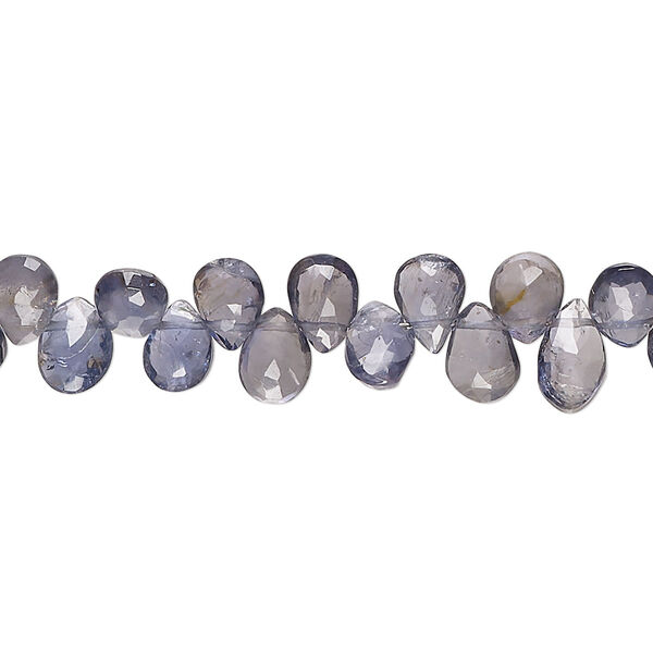Bead, iolite (natural), light-medium, 5x4mm-8x6mm hand-cut top-drilled faceted puffed teardrop, B grade, Mohs hardness 7 to 7-1/2. Sold per 8-inch strand, approximately 60 beads. image number 0