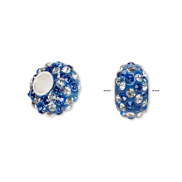 Bead, Dione®, Czech glass rhinestone / epoxy / sterling silver grommets, blue and clear, 14x8mm rondelle with spiral design, 4.5mm hole. Sold individually. image number 0