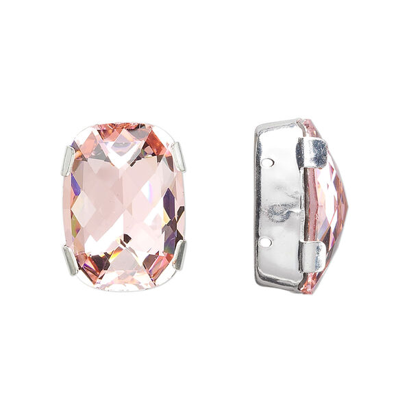 Spacer, crystal and silver-plated brass, Crystal Passions®, light rose, 18x13mm 2-strand rectangle (11504), fits up to 8mm bead. Sold individually. image number 0