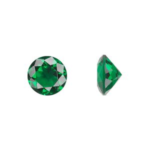 Gem, cubic zirconia, emerald green, 10mm faceted round, Mohs hardness 8-1/2. Sold individually.