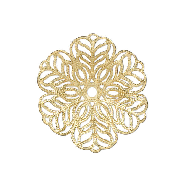 Component, gold-finished steel, 27x26mm single-sided flower. Sold per pkg of 10. image number 0