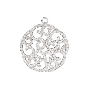 Drop, cubic zirconia and rhodium-plated sterling silver, clear, 24mm single-sided round with fancy design. Sold individually.