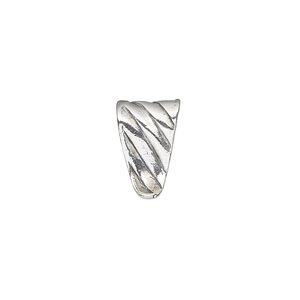 Bail, ice-pick, antiqued sterling silver, 16x9mm shield with angled lines, 12mm grip length. Sold individually.