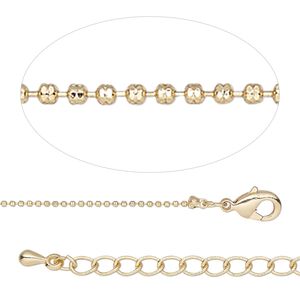 Chain 1pkg1 ball, 1mm / lobster claw clasp, gold-finished brass 18 inch
