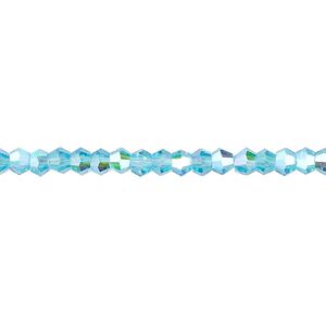 Bead 1pk transparent turquoise blue AB, Celestial Crystal® 4mm bicone 15.5-16 inch