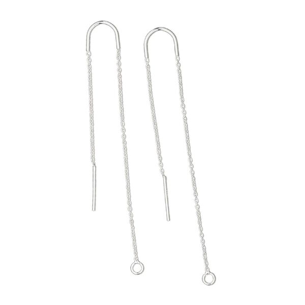 Ear thread, sterling silver, curb chain, 3 inches with 1-3/4 inch center arch and open loop, 18 gauge. Sold per pair. image number 0