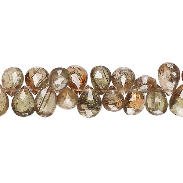 Bead, andalusite (natural), 7x5mm-13x6mm hand-cut top-drilled faceted teardrop, B+ grade, Mohs hardness 7 to 7-1/2. Sold per 7-inch strand, approximately 70 beads. image number 0