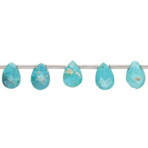 Imperial crown turquoise 1pkg20, hand-cut top-drilled faceted puffed teardrop bead natural 7x5mm-9x7mm