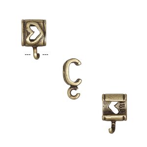 Component, JBB Findings, antiqued brass, 7x6.5mm rondelle with open heart design and open loop, 5x2mm inside diameter. Sold per pkg of 2.