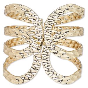 Bracelet, hinged cuff, gold-finished steel, 71mm wide with hammered design, 6-1/2 inches. Sold individually.