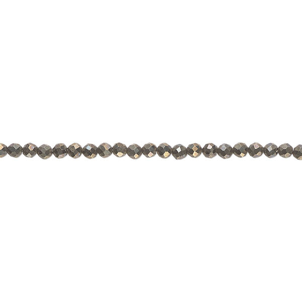 Bead, pyrite (natural), 2mm faceted round with 0.5-1.5mm hole, B grade, Mohs hardness 6 to 6-1/2. Sold per 15" to 16" strand. image number 0