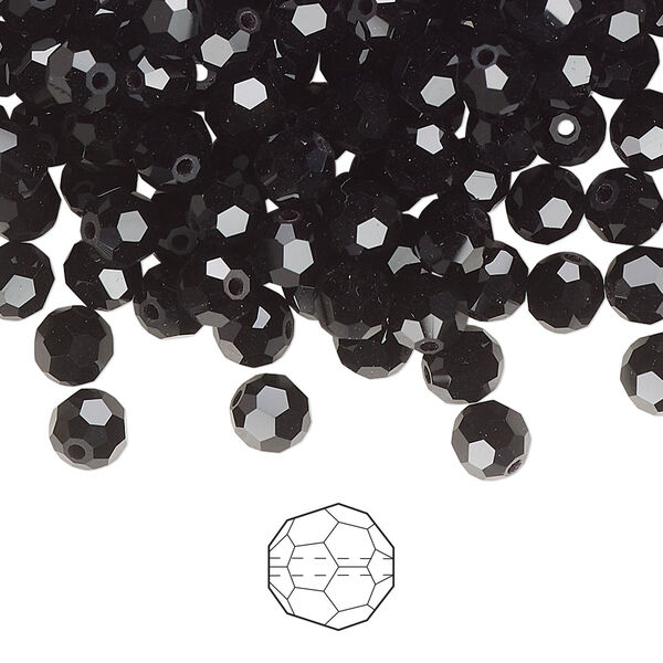 Bead 24pk jet, Preciosa Czech crystal 5mm round image number 0