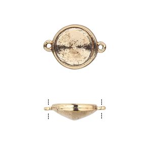 Link, Almost Instant Jewelry®, antique gold-plated pewter (tin-based alloy), 14mm round with 12mm rivoli setting. Sold individually.