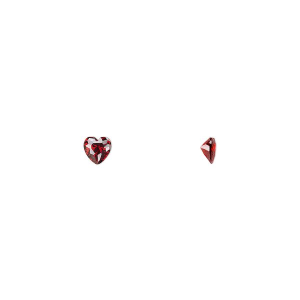 Gem, cubic zirconia, garnet red, 4mm faceted heart, Mohs hardness 8-1/2. Sold per pkg of 5. image number 0