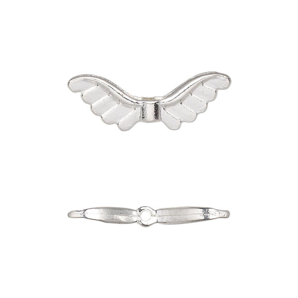 Bead, silver-finished "pewter" (zinc-based alloy), 24x8mm angel wing. Sold per pkg of 20. image number 0