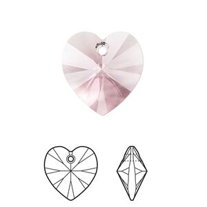 Drop 2pk light rose, Crystal Passions® 18mm pendant heart 6228