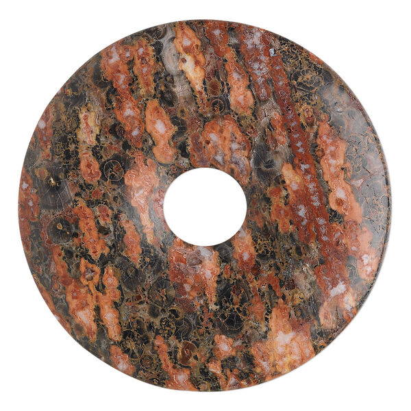 Focal, leopardskin jasper (natural), 40mm round donut, B grade, Mohs hardness 6-1/2 to 7. Sold individually. image number 0